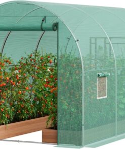 VEVOR Walk-in Tunnel Greenhouse, 9.6x6.4x6.2 ft Hoop House Greenhouse Tunnel, Plant Hot House with Galvanized Steel Frame, Green PE Cover, Roll-up Zipper Door and 6 Windows for Outdoor
