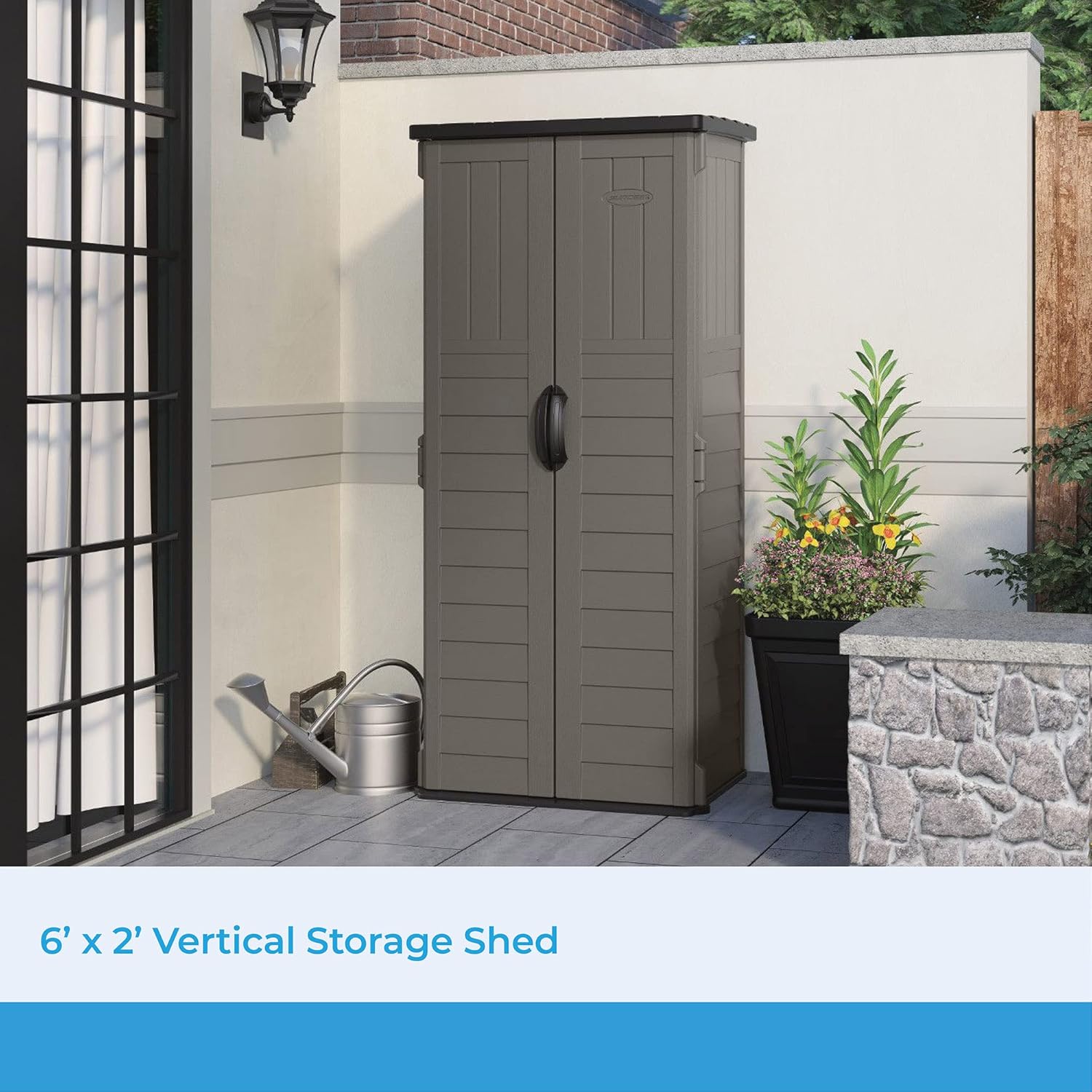 Suncast 22 Cubic Ft. Vertical Resin Outdoor Storage Shed with Lockable Double Doors, Weather-Resistant Multi-Wall Panels, Stoney Suncast 22 Cubic Ft. Vertical Resin Outdoor Storage Shed with Lockable Double Doors, Weather-Resistant Multi-Wall Panels, Stoney - Image 2