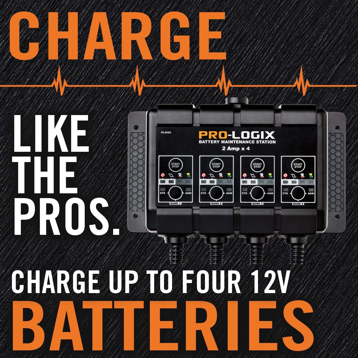 Clore Automotive PL4020, Pro-Logix 4-Bank, 8-Amp (2-Amp Per Bank) Fully Automatic Smart Charger, 12V Battery Charger, Battery Maintainer, Desulfator with Temperature Compensation, Black Clore Automotive PL4020, Pro-Logix 4-Bank, 8-Amp (2-Amp Per Bank) Fully Automatic Smart Charger, 12V Battery Charger, Battery Maintainer, Desulfator with Temperature Compensation, Black - Image 2