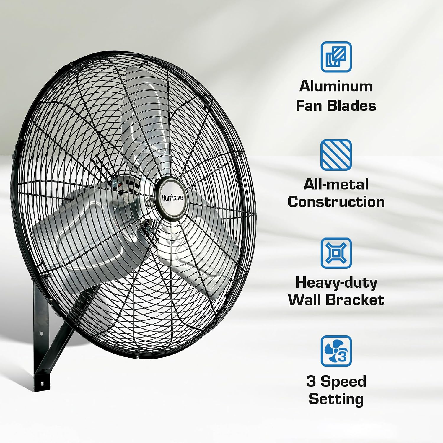 Hurricane 30" Pro Commercial Grade Oscillating Wall Mount Fan, Black - Heavy-Duty All-Metal Corded Electric Air Cooling Unit for Home, Garage, Greenhouse, or Workshop Hurricane 30" Pro Commercial Grade Oscillating Wall Mount Fan, Black - Heavy-Duty All-Metal Corded Electric Air Cooling Unit for Home, Garage, Greenhouse, or Workshop - Image 2