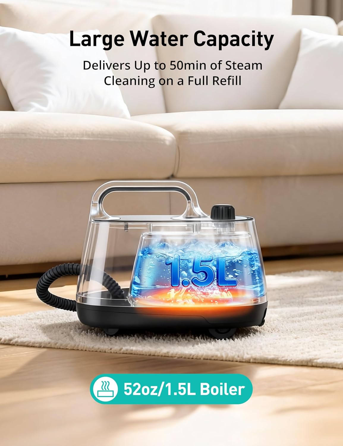 Steam Cleaner, 293°F 58 PSI Powerful Multipurpose Handheld Steam Mop for Home Use, 21 Attachments, 50Oz Capacity, Heavy Duty Steamer for Carpets, Floors, Cars, Tiles, Crack Cleaning, Moon Silver Steam Cleaner, 293°F 58 PSI Powerful Multipurpose Handheld Steam Mop for Home Use, 21 Attachments, 50Oz Capacity, Heavy Duty Steamer for Carpets, Floors, Cars, Tiles, Crack Cleaning, Moon Silver - Image 2