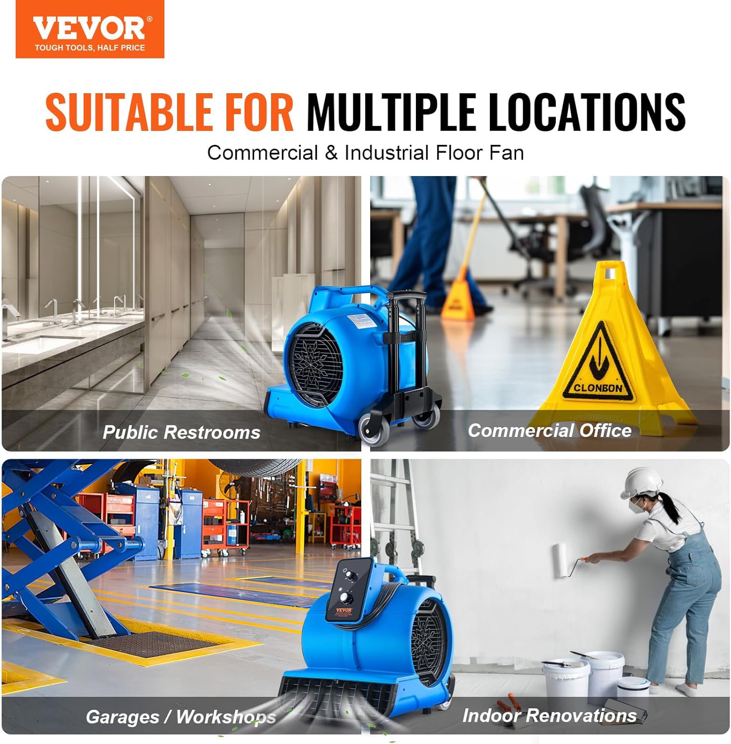 VEVOR Air Mover, 1 HP 4000 CFM Carpet Dryer for Cooling and Ventilating, Portable Floor Blower Fan with 3 Blowing Angles and Time Function, for Janitorial, Home, Commercial Use VEVOR Air Mover, 1 HP 4000 CFM Carpet Dryer for Cooling and Ventilating, Portable Floor Blower Fan with 3 Blowing Angles and Time Function, for Janitorial, Home, Commercial Use - Image 2