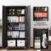 VEVOR Metal Storage Cabinet, 72.6 in Rolling Steel Garage Cabinet with 4 Adjustable Shelves, 2 Magnetic Doors & 2 Keys, 5 Tiers Lockable Tool Storage for Pantry, Warehouse, Basement, Office, Black