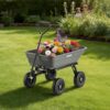VEVOR 400LBS Wheelbarrow, Poly Garden Dump Cart Wagon with 8" Flat Free Tires, Heavy Duty Wheel Barrow Yard Cart Dump Wagon with Quick-Release System