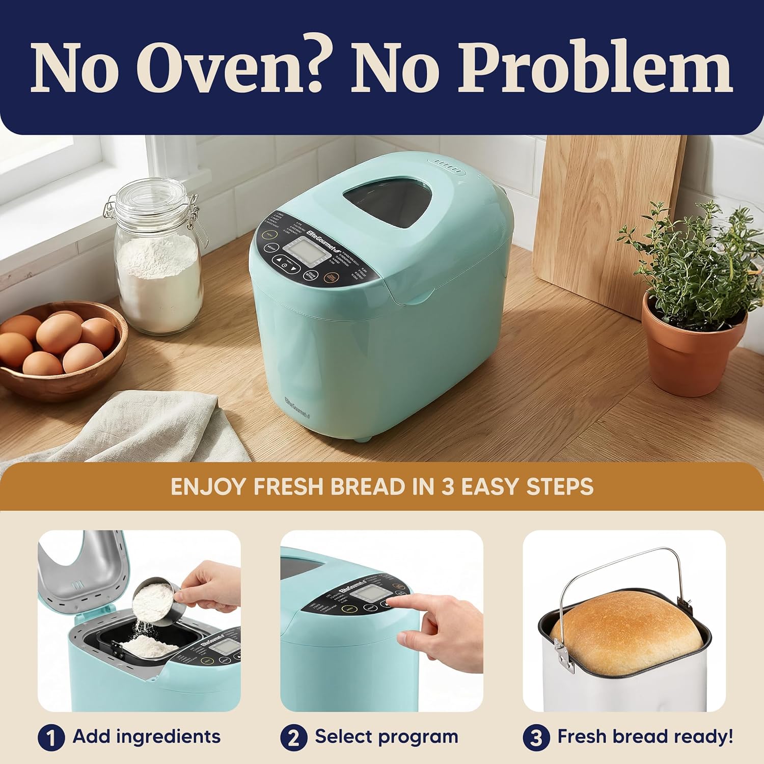 Elite Gourmet Programmable Bread Maker, 2 Lb, 3 Sizes, 19 Presets, Mint | Features Gluten-Free, Dough and Jam Presets Plus a Delay Timer Elite Gourmet Programmable Bread Maker, 2 Lb, 3 Sizes, 19 Presets, Mint | Features Gluten-Free, Dough and Jam Presets Plus a Delay Timer - Image 2
