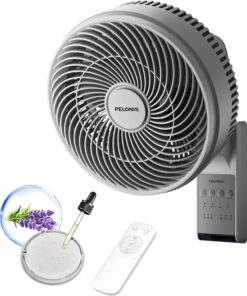 PELONIS 14 inch Wall Mount Fan with Remote Control, Oscillating Fan with 26ft Powerful Airflow, 3 Speeds & 3 Modes, Auto 90° Horizontal & 68° Vertical Tilt, Indoor, 36dB, Ideal for Home, Garage, Gym, Grey