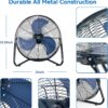 TEMPWARE 20 Inch High Velocity Industrial Floor Fan, 3-Speed Heavy Duty Metal Cradle Floor Fans with 360° Tilt for Warehouse, Workshop, Garage, Factory and Basement, Black & Blue