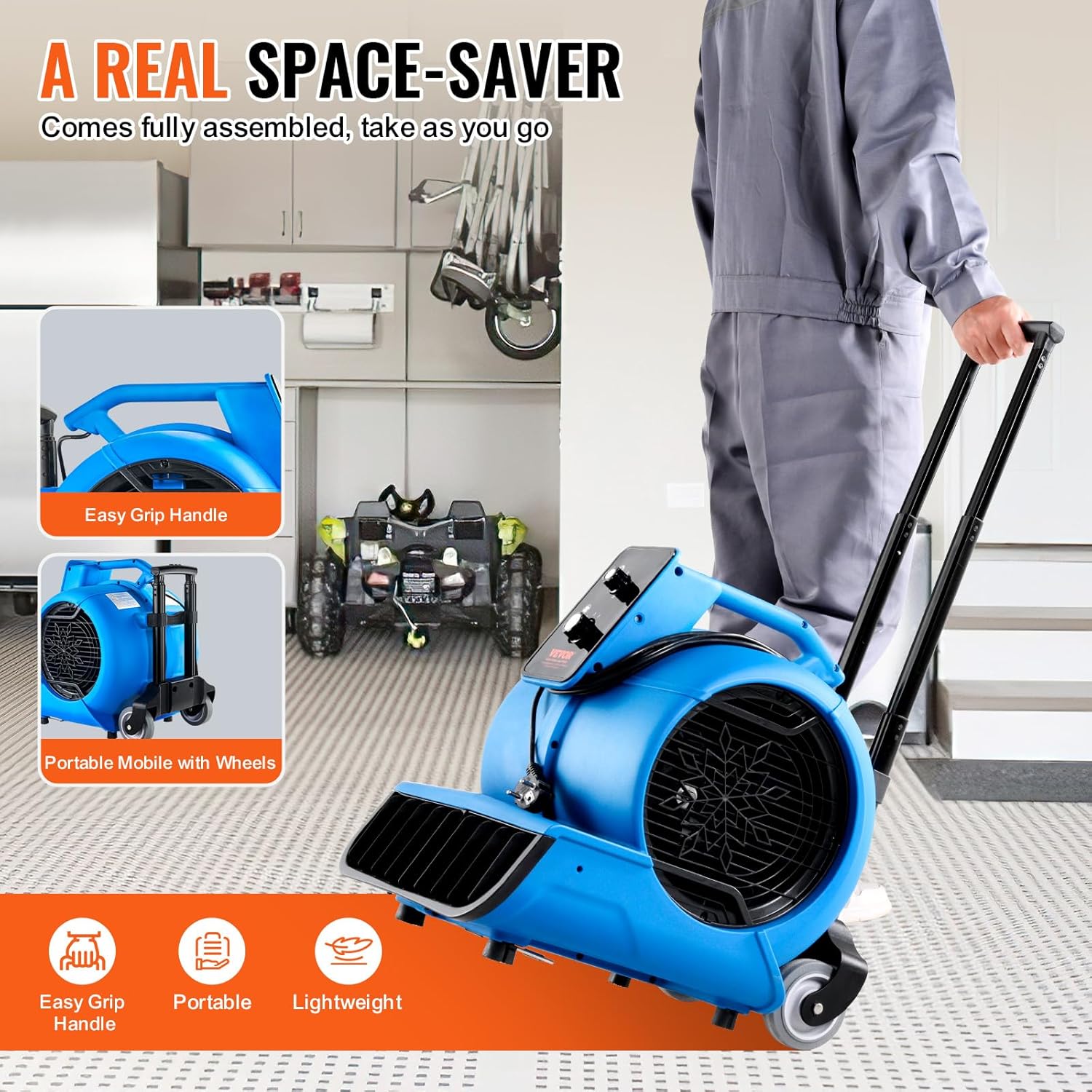 VEVOR Air Mover, 1 HP 4000 CFM Carpet Dryer for Cooling and Ventilating, Portable Floor Blower Fan with 3 Blowing Angles and Time Function, for Janitorial, Home, Commercial Use VEVOR Air Mover, 1 HP 4000 CFM Carpet Dryer for Cooling and Ventilating, Portable Floor Blower Fan with 3 Blowing Angles and Time Function, for Janitorial, Home, Commercial Use - Image 6