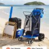 VEVOR Beach Cart, 165LBS Load Capacity, Portable Folding Beach Wagon Dolly with 10" Solid Wheel for Sand, Insulated Cooler Bag, Large Mesh Bag&Umbrella Holder for Outdoor Camping Fishing