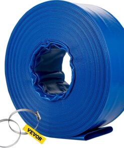 VEVOR Discharge Hose, 3' x 105', PVC Lay Flat Hose, Heavy Duty Backwash Drain Hose with Clamps, Weather-proof & Burst-proof, Ideal for Swimming Pool & Water Transfer, Blue