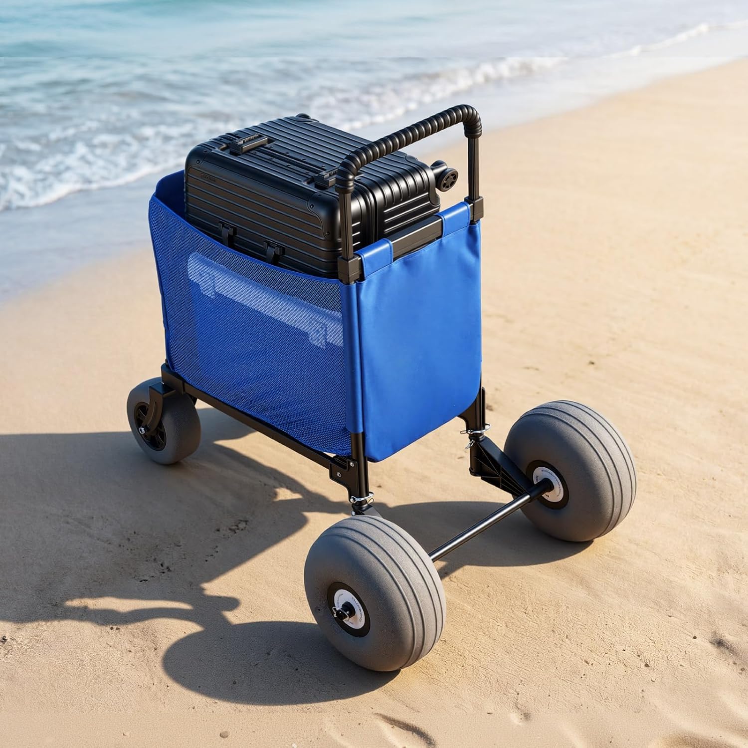 VEVOR Beach Cart, 165LBS Load Capacity, Portable Folding Beach Wagon Dolly with 12" Balloon Wheels for Sand, Storage Bag & 4-Level Adjustable Height for Outdoor Camping Fishing VEVOR Beach Cart, 165LBS Load Capacity, Portable Folding Beach Wagon Dolly with 12" Balloon Wheels for Sand, Storage Bag & 4-Level Adjustable Height for Outdoor Camping Fishing - Image 8