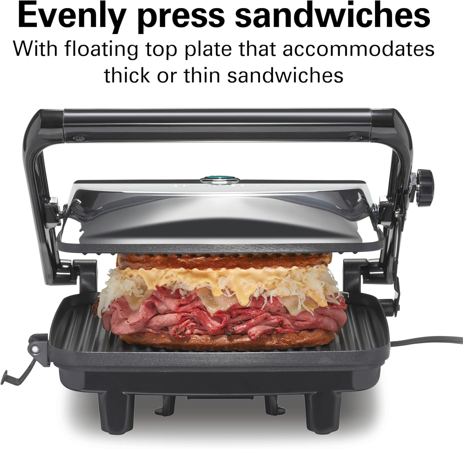 Hamilton Beach Panini Press, Sandwich Maker & Electric Indoor Grill | Floating Hinge Evenly Cooks Any Sandwich | Locking Lid | PFAS-Free Non-Stick 8" x 10" Grids | Chrome Hamilton Beach Panini Press, Sandwich Maker & Electric Indoor Grill | Floating Hinge Evenly Cooks Any Sandwich | Locking Lid | PFAS-Free Non-Stick 8" x 10" Grids | Chrome - Image 4