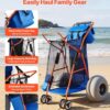 VEVOR Beach Cart with Large Wheels for Sand, 165 lbs Load Capacity, Heavy Duty Folding Beach Wagon with 12" Balloon Wheels, Insulated Cooler Bag, Umbrella Holder, Holds 4 Chairs for Camping & Fishing