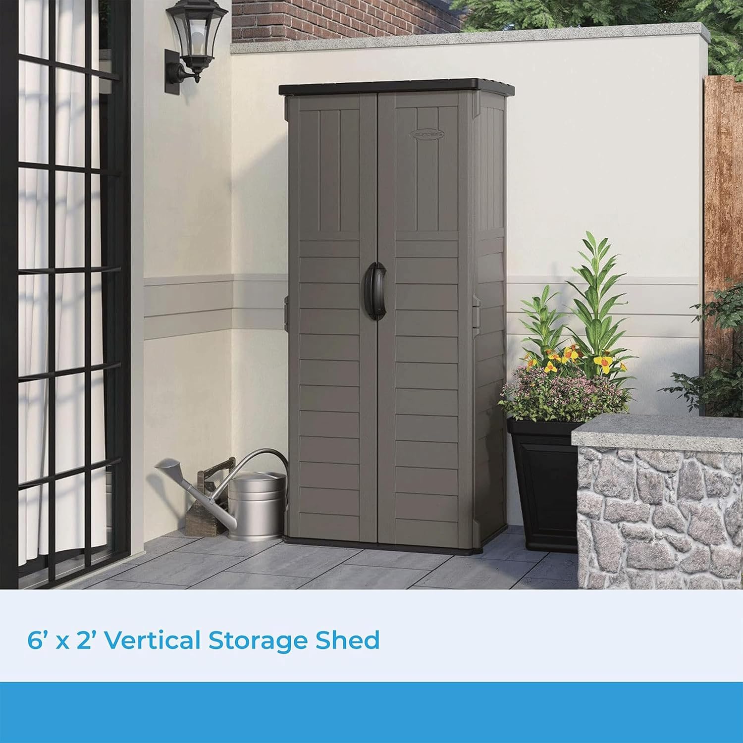 Suncast 22 Cubic Ft. Vertical Resin Outdoor Storage Shed with Lockable Double Doors, Weather-Resistant Multi-Wall Panels, Stoney Suncast 22 Cubic Ft. Vertical Resin Outdoor Storage Shed with Lockable Double Doors, Weather-Resistant Multi-Wall Panels, Stoney - Image 5