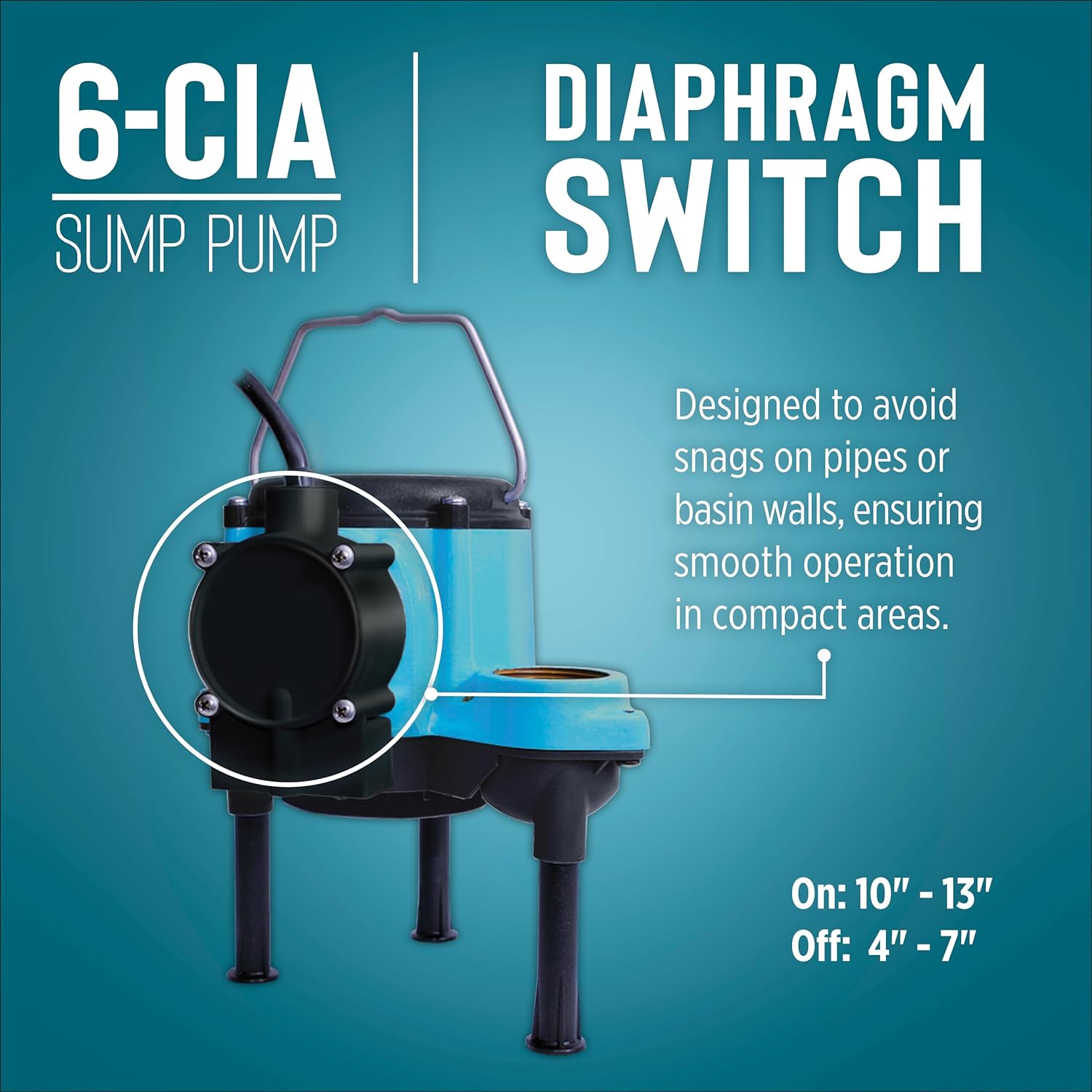 Little Giant 6-CIA 115 Volt, 1/3 HP 2760 GPH Cast Iron Submersible Sump Pump with Extended Leg Kit and Integral Diaphragm Switch, 10-Ft. Cord, Blue, 506162 Little Giant 6-CIA 115 Volt, 1/3 HP 2760 GPH Cast Iron Submersible Sump Pump with Extended Leg Kit and Integral Diaphragm Switch, 10-Ft. Cord, Blue, 506162 - Image 8