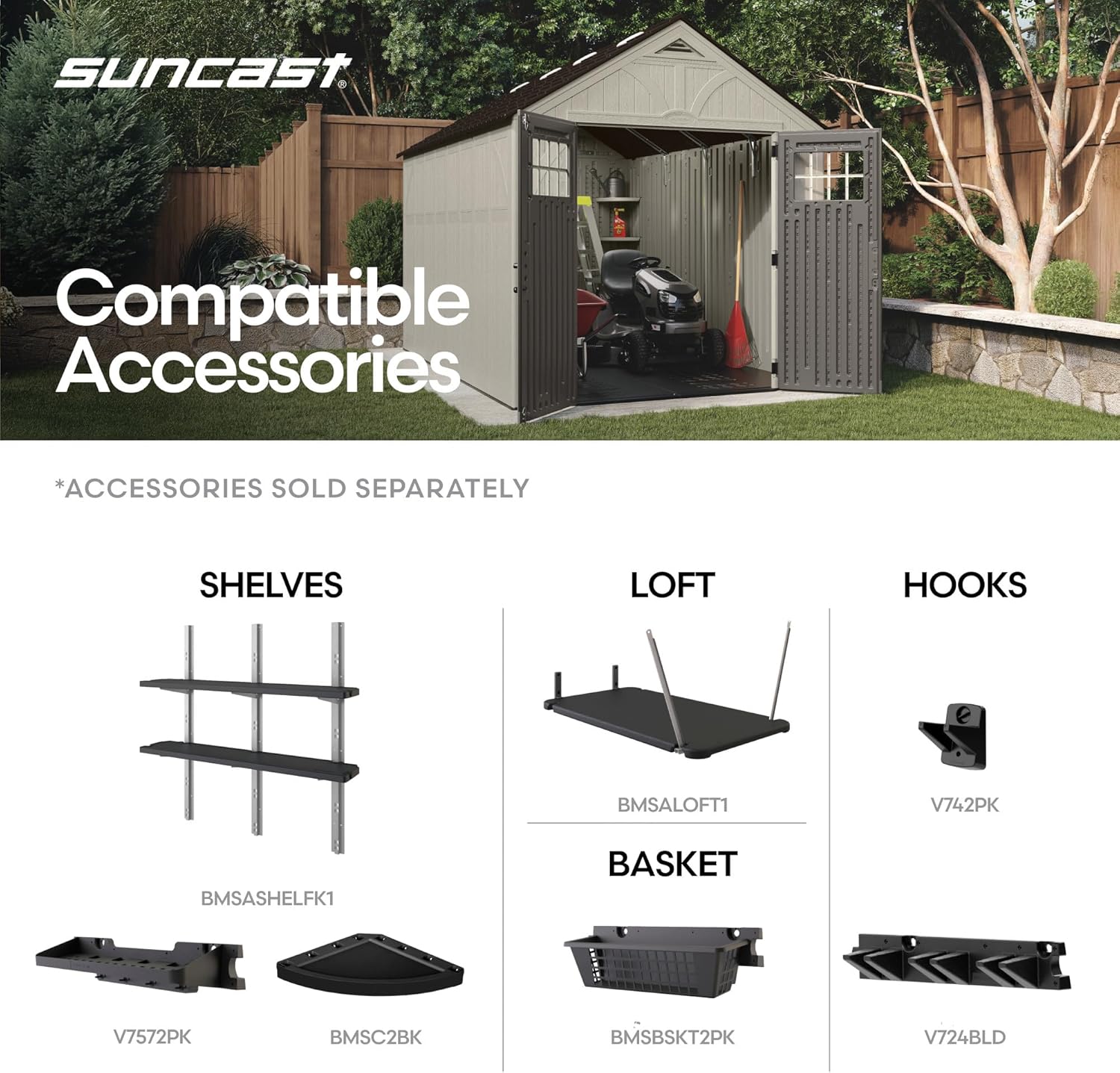 Suncast 8x10 Ft. Outdoor Storage Shed - Large Resin Outdoor Shed with Floor Included, Lockable Double Doors & Skylights. 547 Cu Ft Tremont Garden Resin Sheds for Lawn Tools, Riding Mowers, & Bikes Suncast 8x10 Ft. Outdoor Storage Shed - Large Resin Outdoor Shed with Floor Included, Lockable Double Doors & Skylights. 547 Cu Ft Tremont Garden Resin Sheds for Lawn Tools, Riding Mowers, & Bikes - Image 5