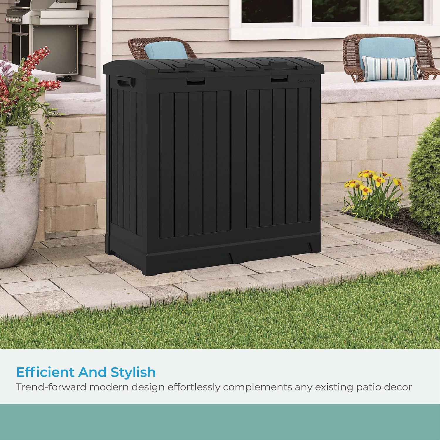 Suncast Dual Trash Hideaway Cabinet for Garbage and Recycle Bags, Discrete Outdoor Trash Cabinet with Concealed Trash Bag Holders, Holds Two 33-Gal. Bags, Made in the USA Suncast Dual Trash Hideaway Cabinet for Garbage and Recycle Bags, Discrete Outdoor Trash Cabinet with Concealed Trash Bag Holders, Holds Two 33-Gal. Bags, Made in the USA - Image 6