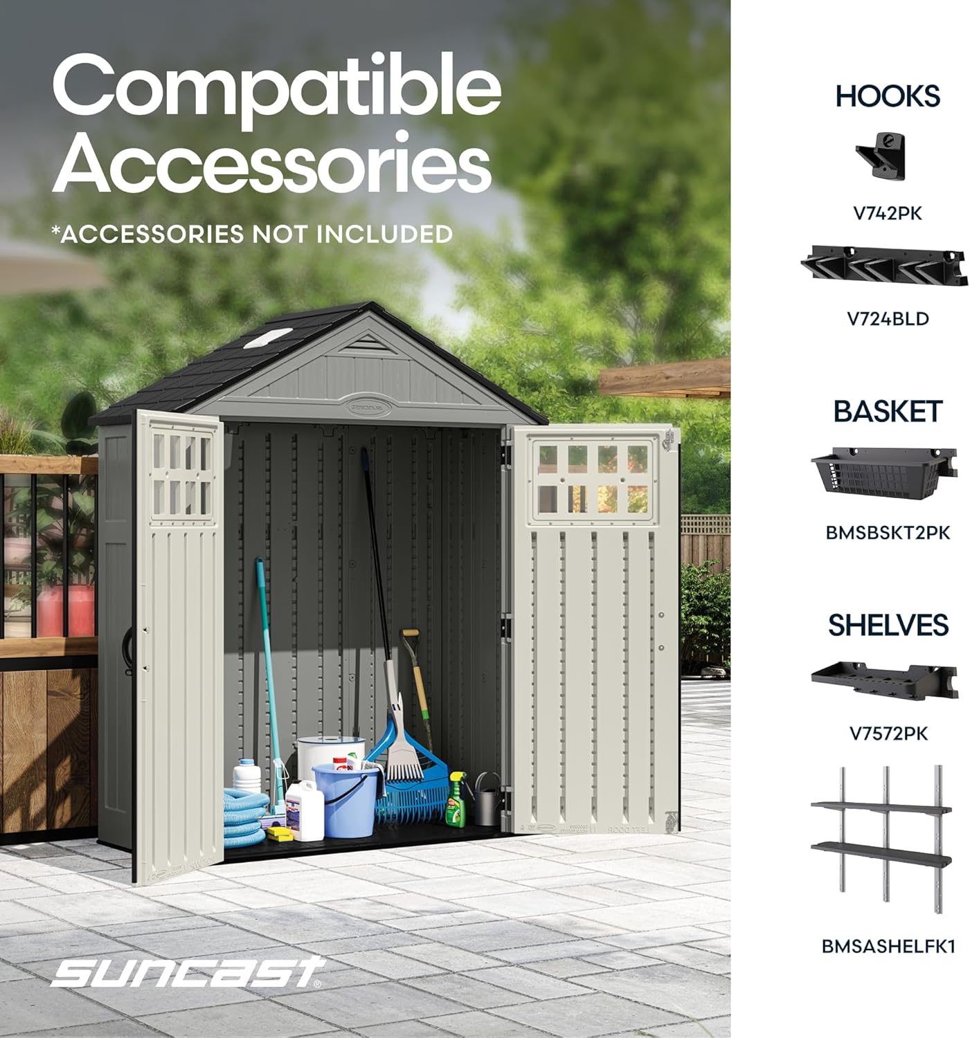 Suncast Everett 6x3 ft Vertical Storage Shed - Resin Outdoor Garden Shed with Floor, Windows, Skylight & Lockable Double Doors. Slim Yard Storage for Utility Tools & Backyard Equipment Suncast Everett 6x3 ft Vertical Storage Shed - Resin Outdoor Garden Shed with Floor, Windows, Skylight & Lockable Double Doors. Slim Yard Storage for Utility Tools & Backyard Equipment - Image 8