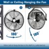 BILT HARD 4300 CFM 18 in. Industrial Wall Mount Fan, 3-Speeds High Velocity Wall Fan with Sealed Motor, Heavy Duty Metal Barn Fans for Garage, Commercial, Greenhouse, Warehouse, Shop Use