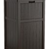 Suncast 33 Gallon Durable Resin Hideaway Outdoor Garbage Can with Secure Lid and Wicker Design for Home Backyards, Decks, or Patios, Java Brown