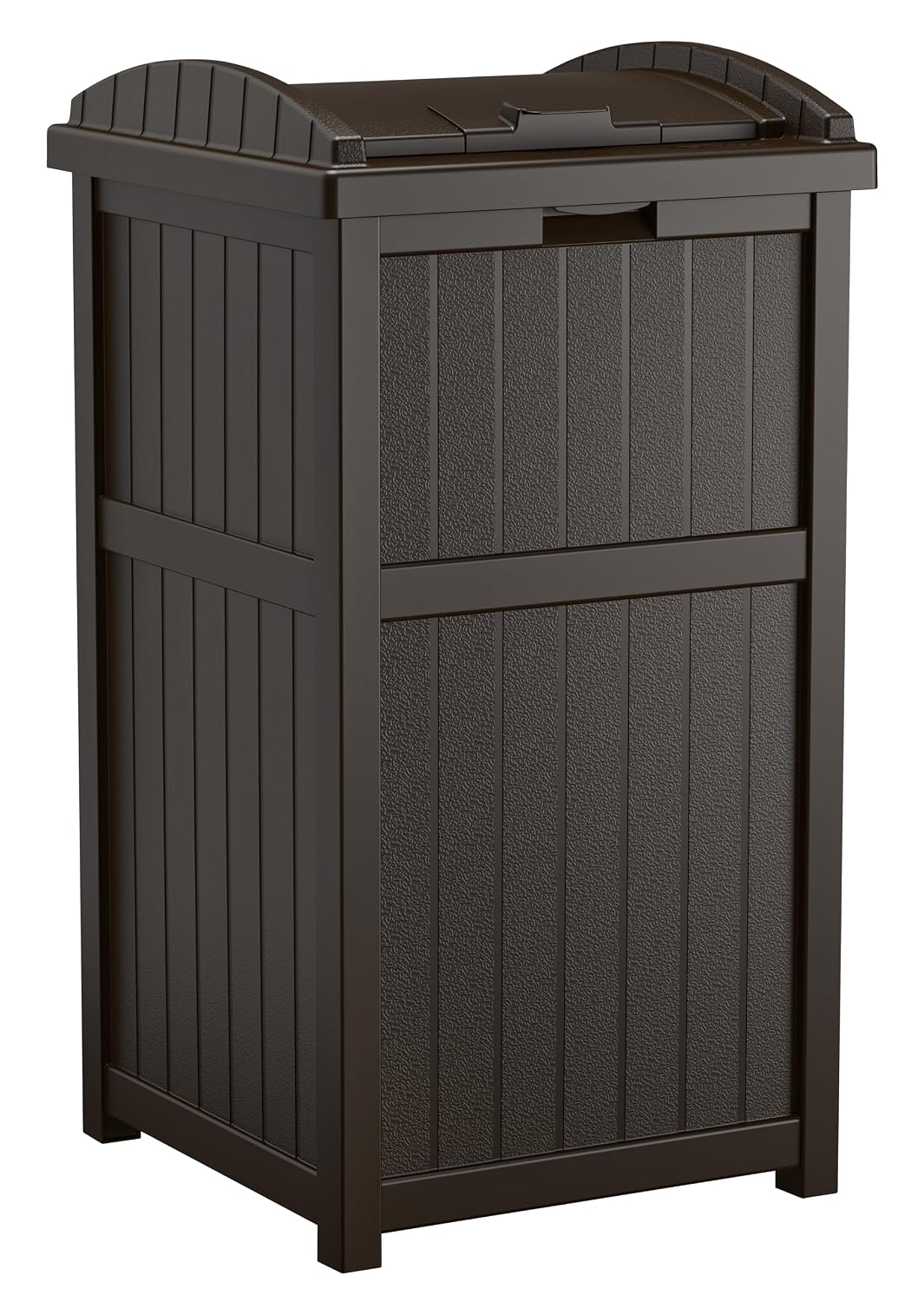Suncast 33 Gallon Durable Resin Hideaway Outdoor Garbage Can with Secure Lid and Wicker Design for Home Backyards, Decks, or Patios, Java Brown Suncast 33 Gallon Durable Resin Hideaway Outdoor Garbage Can with Secure Lid and Wicker Design for Home Backyards, Decks, or Patios, Java Brown