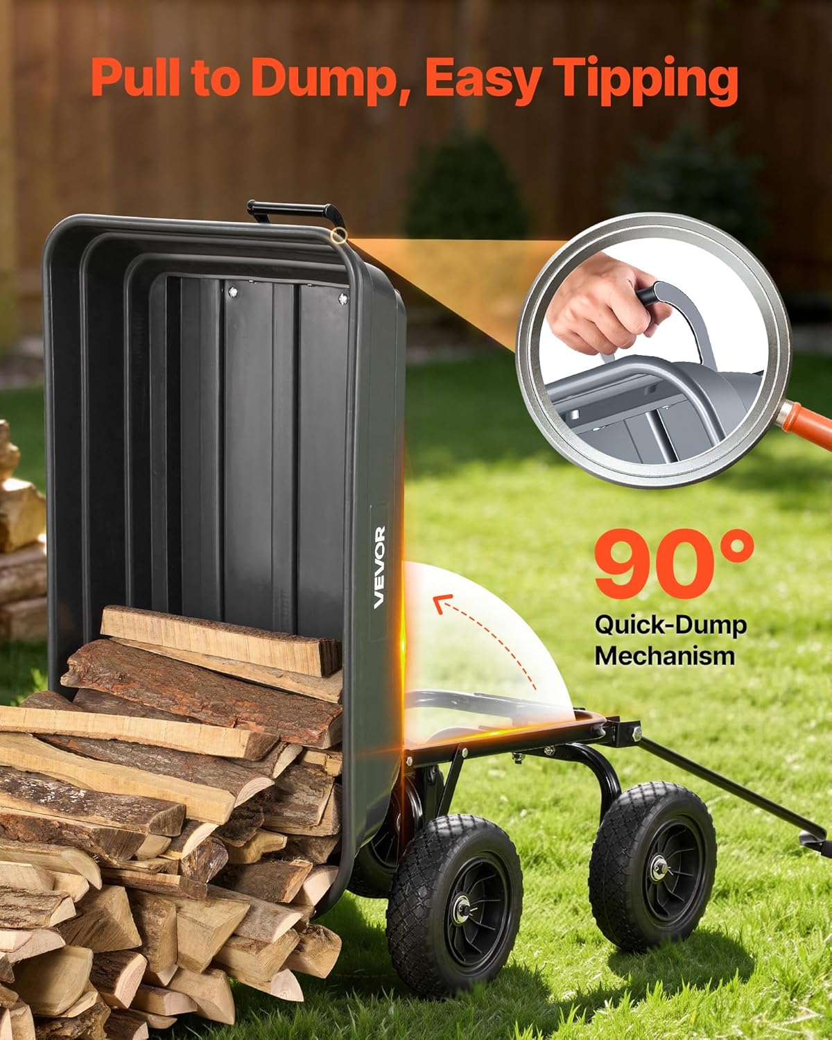 VEVOR 4 Cu.Ft 600LBS Poly Garden Cart Dump Wagon, 4 Wheel Heavy Duty Wheelbarrow with 10" Flat Free Tires, Yard Cart Dump Wagon with Quick-Release System VEVOR 4 Cu.Ft 600LBS Poly Garden Cart Dump Wagon, 4 Wheel Heavy Duty Wheelbarrow with 10" Flat Free Tires, Yard Cart Dump Wagon with Quick-Release System - Image 4