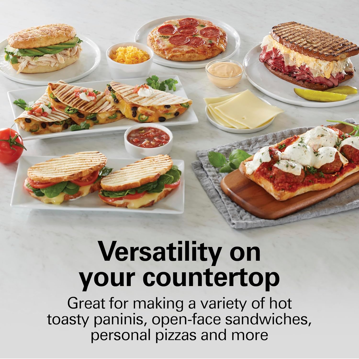 Hamilton Beach Panini Press, Sandwich Maker & Electric Indoor Grill | Floating Hinge Evenly Cooks Any Sandwich | Locking Lid | PFAS-Free Non-Stick 8" x 10" Grids | Chrome Hamilton Beach Panini Press, Sandwich Maker & Electric Indoor Grill | Floating Hinge Evenly Cooks Any Sandwich | Locking Lid | PFAS-Free Non-Stick 8" x 10" Grids | Chrome - Image 2