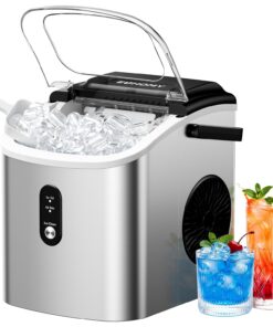 EUHOMY Ice Maker Countertop, Portable Ice Machine with Carry Handle, 26.5lbs Per Day, 9 Cubes in 6 Mins, Auto-Cleaning, with Basket and Scoop, for Home, Kitchen, Camping, RV (Silver)