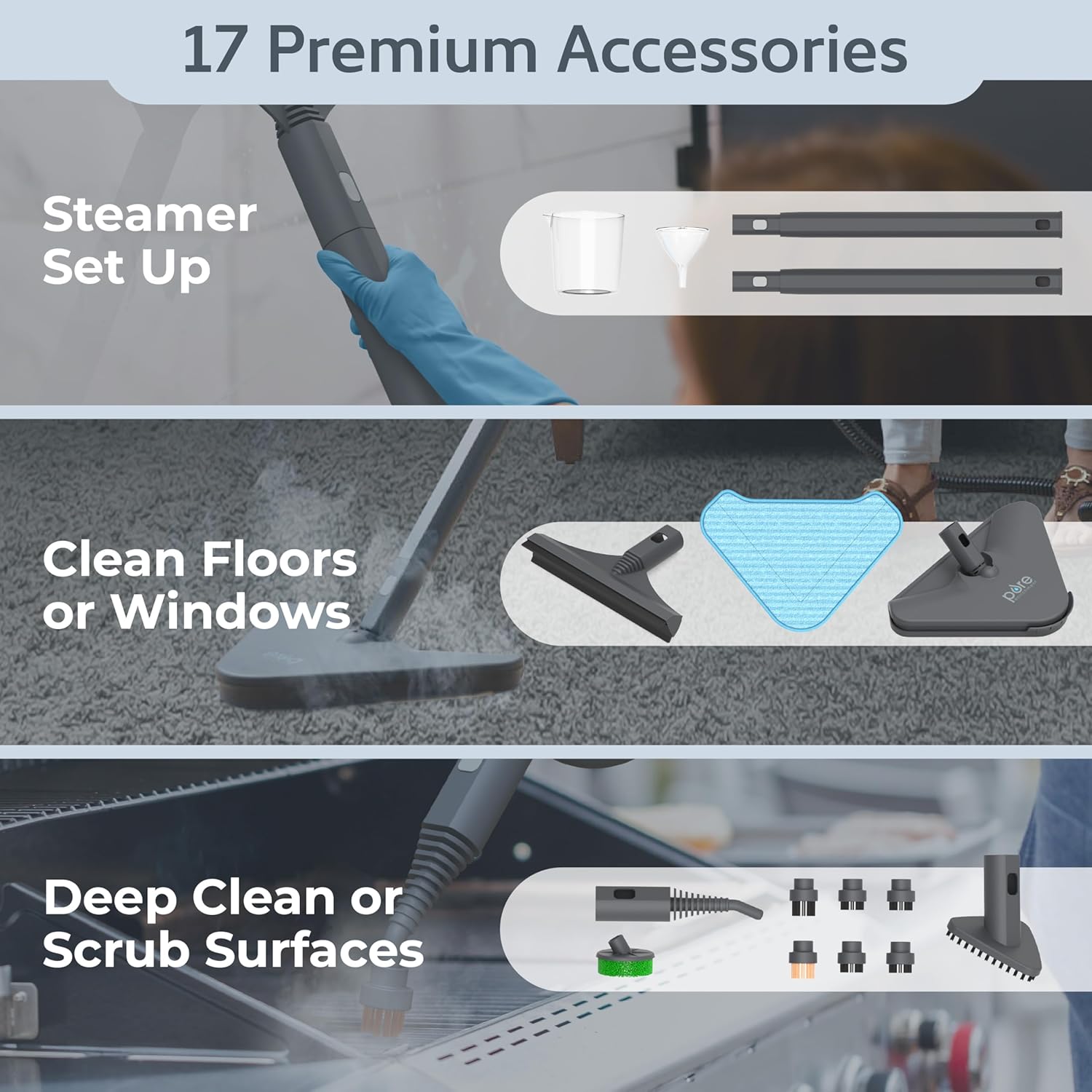 Pure Enrichment PureClean XL Rolling Steam Cleaner – Professional 1.5L Multi-Purpose Heavy Duty Steamer, 17 Accessories, Chemical-Free Deep Cleaning of Floors, Upholstery, Windows, Grout, Cars & More Pure Enrichment PureClean XL Rolling Steam Cleaner – Professional 1.5L Multi-Purpose Heavy Duty Steamer, 17 Accessories, Chemical-Free Deep Cleaning of Floors, Upholstery, Windows, Grout, Cars & More - Image 6