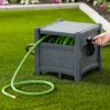 Suncast Garden Hose Hideaway Storage Reel Box, Cyberspace Grey – Resin Outdoor Container, Holds up to 100 Feet of 5/8 Inch Standard Vinyl Water Line – No Assembly Required Suncast Garden Hose Hideaway Storage Reel Box, Cyberspace Grey – Resin Outdoor Container, Holds up to 100 Feet of 5/8 Inch Standard Vinyl Water Line – No Assembly Required