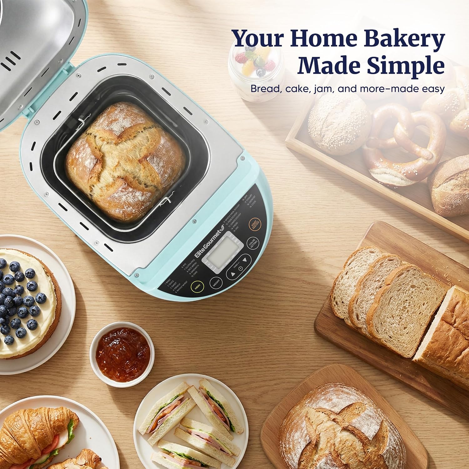 Elite Gourmet Programmable Bread Maker, 2 Lb, 3 Sizes, 19 Presets, Mint | Features Gluten-Free, Dough and Jam Presets Plus a Delay Timer Elite Gourmet Programmable Bread Maker, 2 Lb, 3 Sizes, 19 Presets, Mint | Features Gluten-Free, Dough and Jam Presets Plus a Delay Timer - Image 6