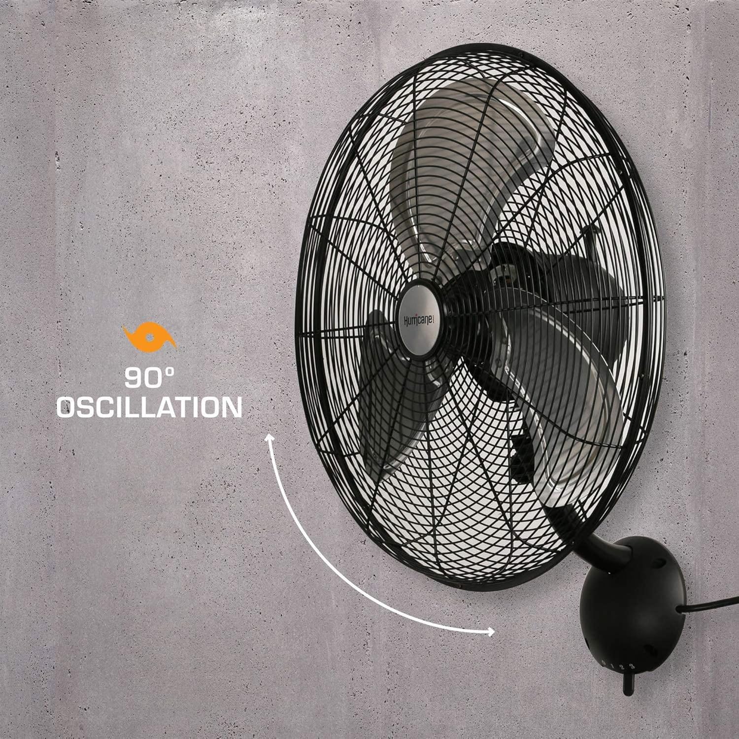 Hurricane Pro High Velocity Oscillating Metal Wall Mount Fan w/ 3 Speeds, Black, 20" - Corded Electric Air Cooling Unit w/ Powerful 4500 CFM Airflow for Home, Garage, Gym, Workshop & Greenhouse Hurricane Pro High Velocity Oscillating Metal Wall Mount Fan w/ 3 Speeds, Black, 20" - Corded Electric Air Cooling Unit w/ Powerful 4500 CFM Airflow for Home, Garage, Gym, Workshop & Greenhouse - Image 4