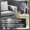 Rowenta, Desk Fan, Turbo Silence Table Fan, 12 Inches, Ultra Quiet Fan for Bedroom, Oscillating, Portable, 4 Speeds, Manual Turn Dial, White, Indoor, VU2730