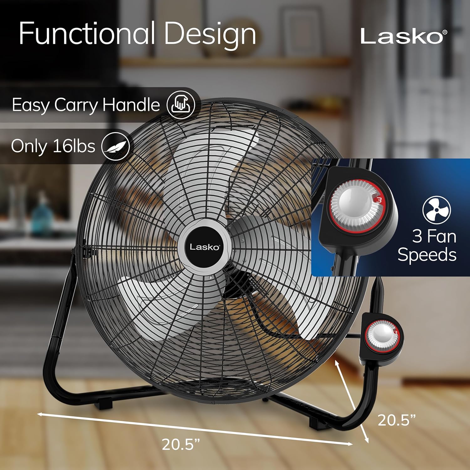 Lasko 20" Black High Velocity Wall Mount Fan with Pivoting Head - 3 Speeds, Ideal Wall Mount Fan or Floor Fans for Home, Garage, Attic, 2264QM Lasko 20" Black High Velocity Wall Mount Fan with Pivoting Head - 3 Speeds, Ideal Wall Mount Fan or Floor Fans for Home, Garage, Attic, 2264QM - Image 3