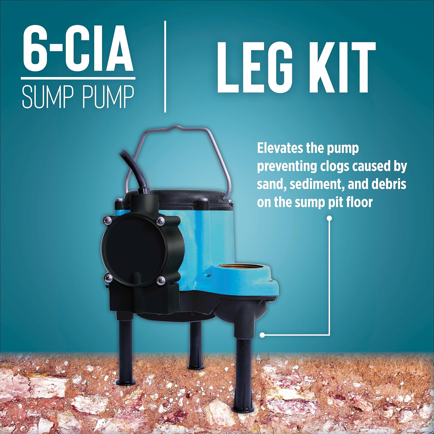 Little Giant 6-CIA 115 Volt, 1/3 HP 2760 GPH Cast Iron Submersible Sump Pump with Extended Leg Kit and Integral Diaphragm Switch, 10-Ft. Cord, Blue, 506162 Little Giant 6-CIA 115 Volt, 1/3 HP 2760 GPH Cast Iron Submersible Sump Pump with Extended Leg Kit and Integral Diaphragm Switch, 10-Ft. Cord, Blue, 506162 - Image 6