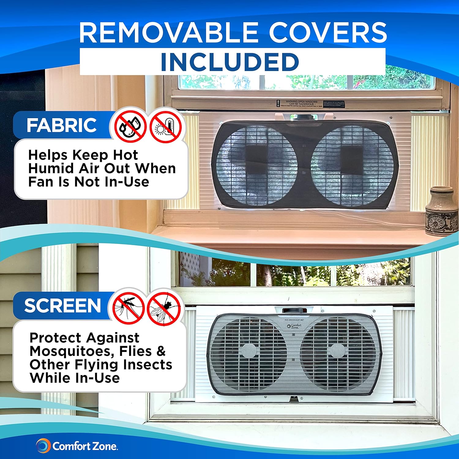 Comfort Zone Twin Window Fan with Reversible Airflow Control, 9 inch, Auto-Locking Expanders, 2 Speed Fan, Dual Fan, Exhaust, Airflow 9.84 ft/sec, Ideal for Home, Kitchen, Bedroom & Office, CZ319WT Comfort Zone Twin Window Fan with Reversible Airflow Control, 9 inch, Auto-Locking Expanders, 2 Speed Fan, Dual Fan, Exhaust, Airflow 9.84 ft/sec, Ideal for Home, Kitchen, Bedroom & Office, CZ319WT - Image 5