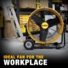 DEWALT Drum Fan High-Velocity Industrial, Drum, Floor, Barn, Warehouse Fan, Heavy Duty Air Mover with Adjustable Tilt & Large Wheel, 24", Yellow DXF2490