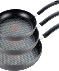 T-Fal Ultimate Hard Anodized Nonstick Fry Pan Set 3 Piece: 8, 10.25, & 12 Inch, Oven Broiler Safe 400F, Kitchen Cookware Set, Pots and Pans Set Non Stick, Frying Pans, Skillets, Dishwasher Safe, Onyx