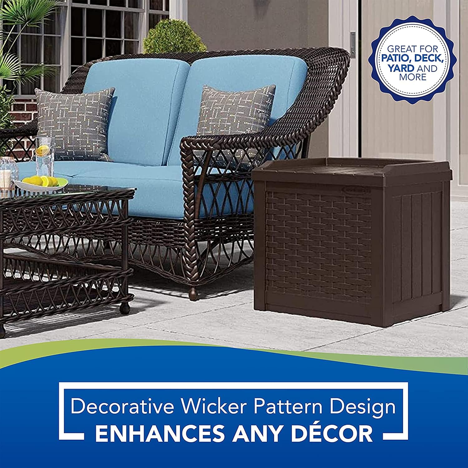 Suncast Small Outdoor Storage Box - 22 Gallon Java Resin Outdoor Deck Box, Flat-Lid Bench Seating, Patio Storage Bin Container for Organizing Tools, Cushions for Porch, Deck, Pool, & Garden Suncast Small Outdoor Storage Box - 22 Gallon Java Resin Outdoor Deck Box, Flat-Lid Bench Seating, Patio Storage Bin Container for Organizing Tools, Cushions for Porch, Deck, Pool, & Garden - Image 7