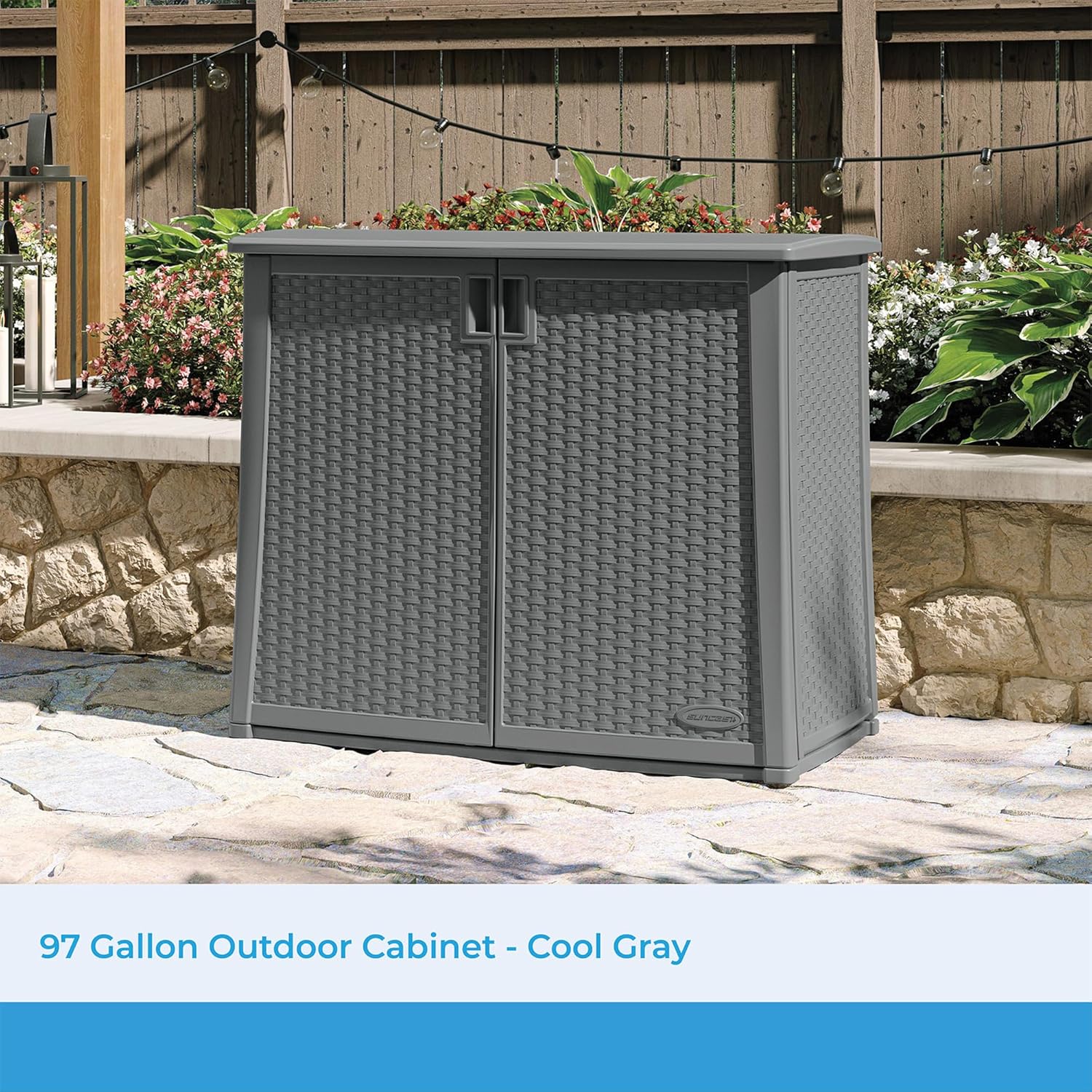 Suncast Lockable Outdoor Cabinet Storage for Patio, Garden and Backyard, 97 Gal, Cool Gray Suncast Lockable Outdoor Cabinet Storage for Patio, Garden and Backyard, 97 Gal, Cool Gray - Image 2