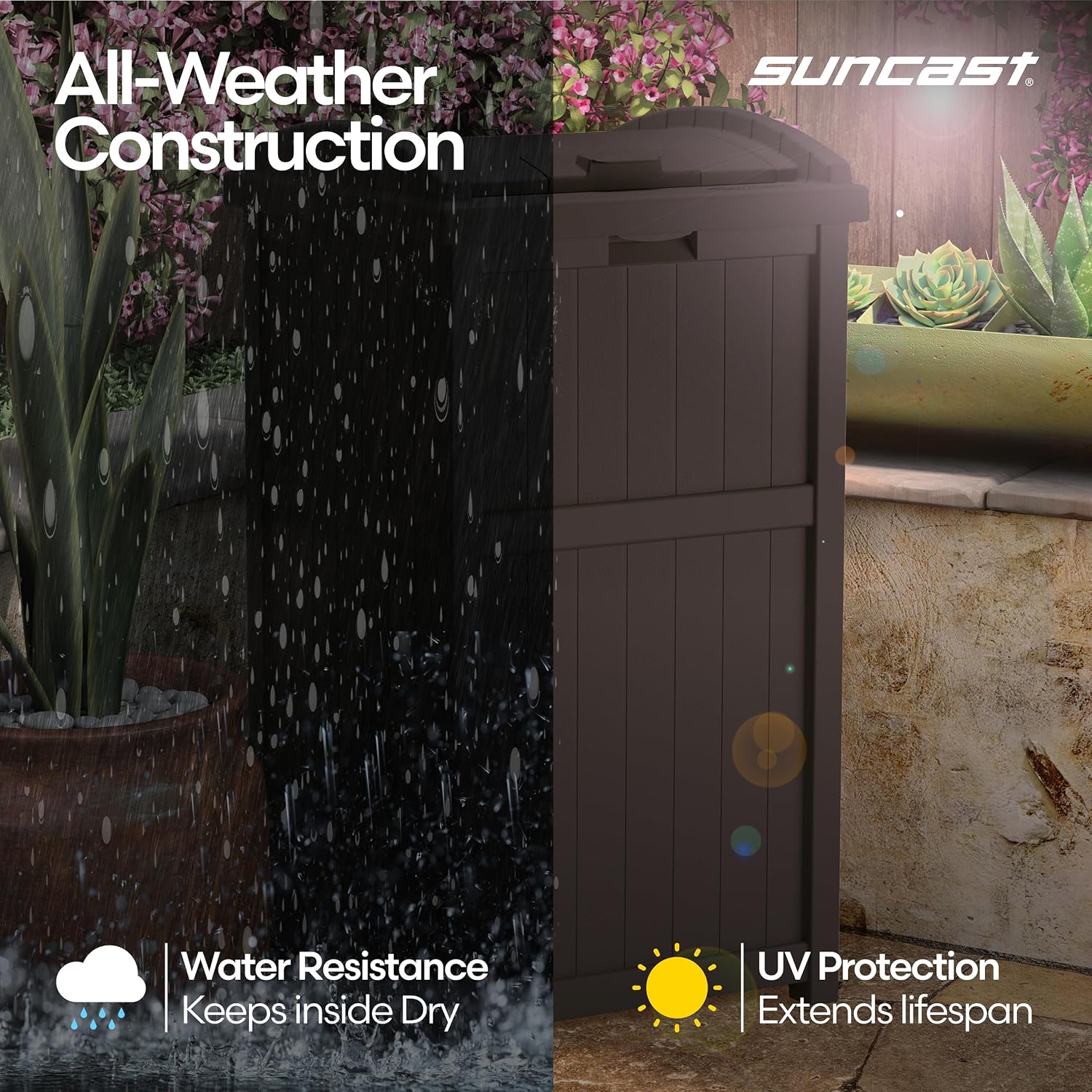 Suncast 33 Gallon Durable Resin Hideaway Outdoor Garbage Can with Secure Lid and Wicker Design for Home Backyards, Decks, or Patios, Java Brown Suncast 33 Gallon Durable Resin Hideaway Outdoor Garbage Can with Secure Lid and Wicker Design for Home Backyards, Decks, or Patios, Java Brown - Image 8