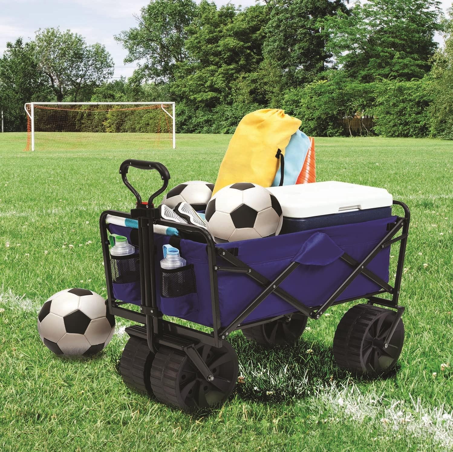 Mac Sports Heavy Duty Collapsible Folding All Terrain Utility Beach Wagon Cart, Blue/Black Mac Sports Heavy Duty Collapsible Folding All Terrain Utility Beach Wagon Cart, Blue/Black - Image 2