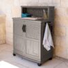 Suncast Patio Plastic Storage and Prep Station with Decorative Wicker Pattern and Multi Wall Panels for Patio, Garden, and Lawn Use, Stoney Gray Suncast Patio Plastic Storage and Prep Station with Decorative Wicker Pattern and Multi Wall Panels for Patio, Garden, and Lawn Use, Stoney Gray