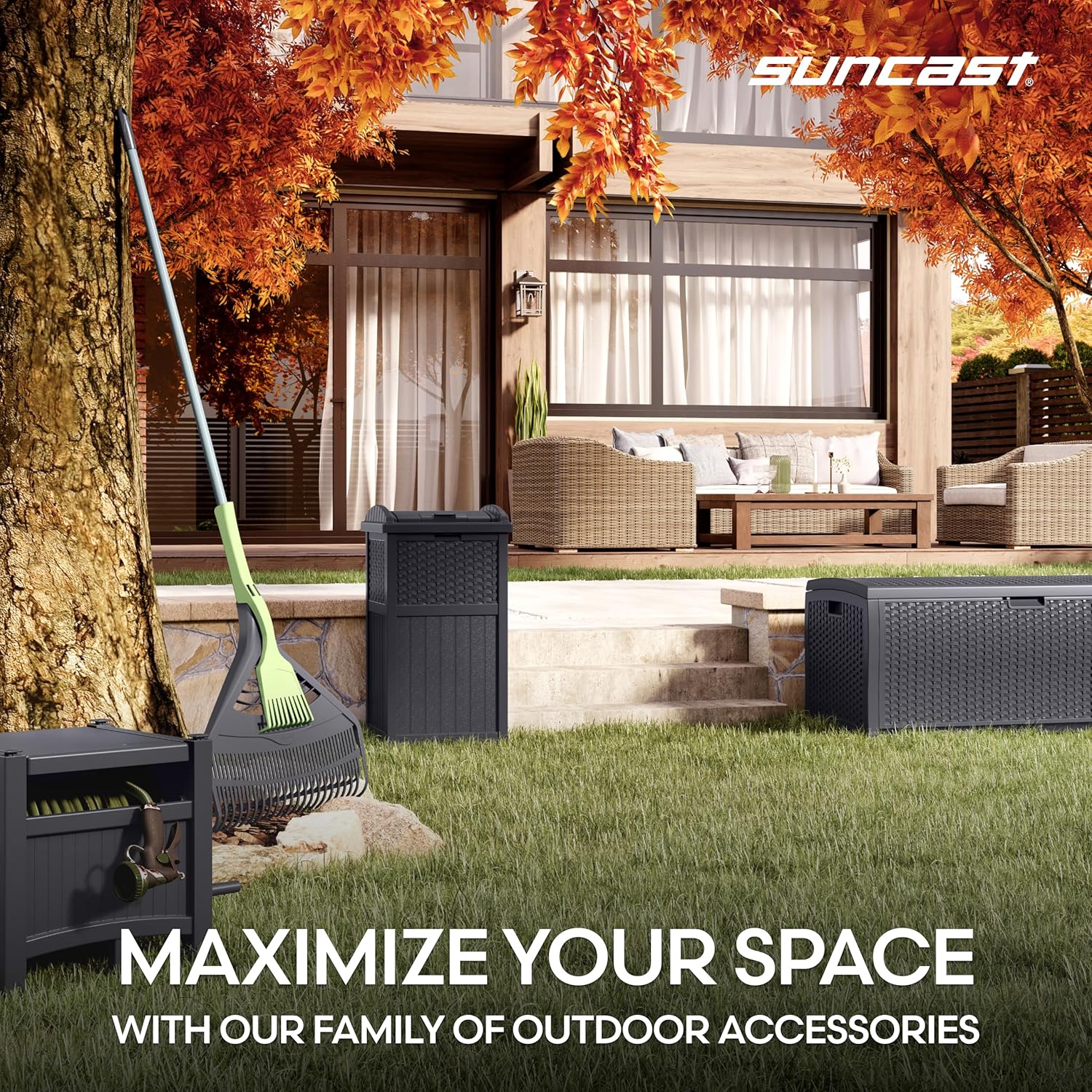 Suncast 33 Gallon Wicker-Style Hideaway Trash Can with Secure Latching Lid and Weather-Resistant Construction for Patio, Cyberspace Grey, Made in the USA Suncast 33 Gallon Wicker-Style Hideaway Trash Can with Secure Latching Lid and Weather-Resistant Construction for Patio, Cyberspace Grey, Made in the USA - Image 8
