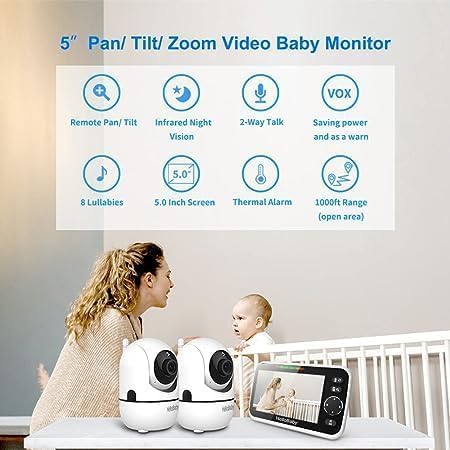 HelloBaby HB6550-2 5" Dual Camera Baby Monitor No WiFi, Pan Tilt Zoom HelloBaby HB6550-2 5" Dual Camera Baby Monitor No WiFi, Pan Tilt Zoom - Image 3