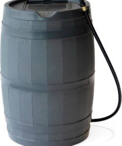 FCMP Outdoor 45 Gallon Heavy Duty Rain Water Catcher Barrel Container with Hose and Debris Screen for Outdoor Plants, Garden, and Landscapes (RC45-GRY) Grey