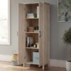 Sauder 2-Door Storage Cabinet, Tall Wooden Organizer, in a Chalk Oak Finish