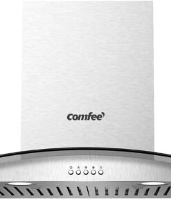 COMFEE' 30 Inch Wall Mount Range Hood, 450 CFM Ductless/Ducted Convertible | Island Range Hood 3-Speed Exhaust Fan, Curved Glass Stainless Steel Kitchen Vent Hood, 2 Baffle Filters, 2 LED Lights