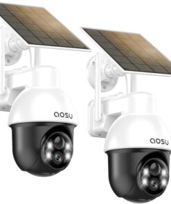 aosu Security Cameras Wireless Outdoor - Solar Powered,Full 360° Coverage | Auto Person Tracking,2K Clarity&Color Night Vision,Light & Sound Alarm,2.4GHz WiFi only,2-Way Talk,Alexa/Google Compatible (2 PACK)