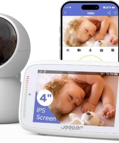 jeeber 1080P 2.4GHz WiFi Baby Monitor with Camera and Audio，4" IPS Display | Pan-Tilt-Zoom Camera,360° View, HD Night Vision, Motion & Cry Detection, Temperature Sensor, Feeding Reminder，2.4GHz wifi